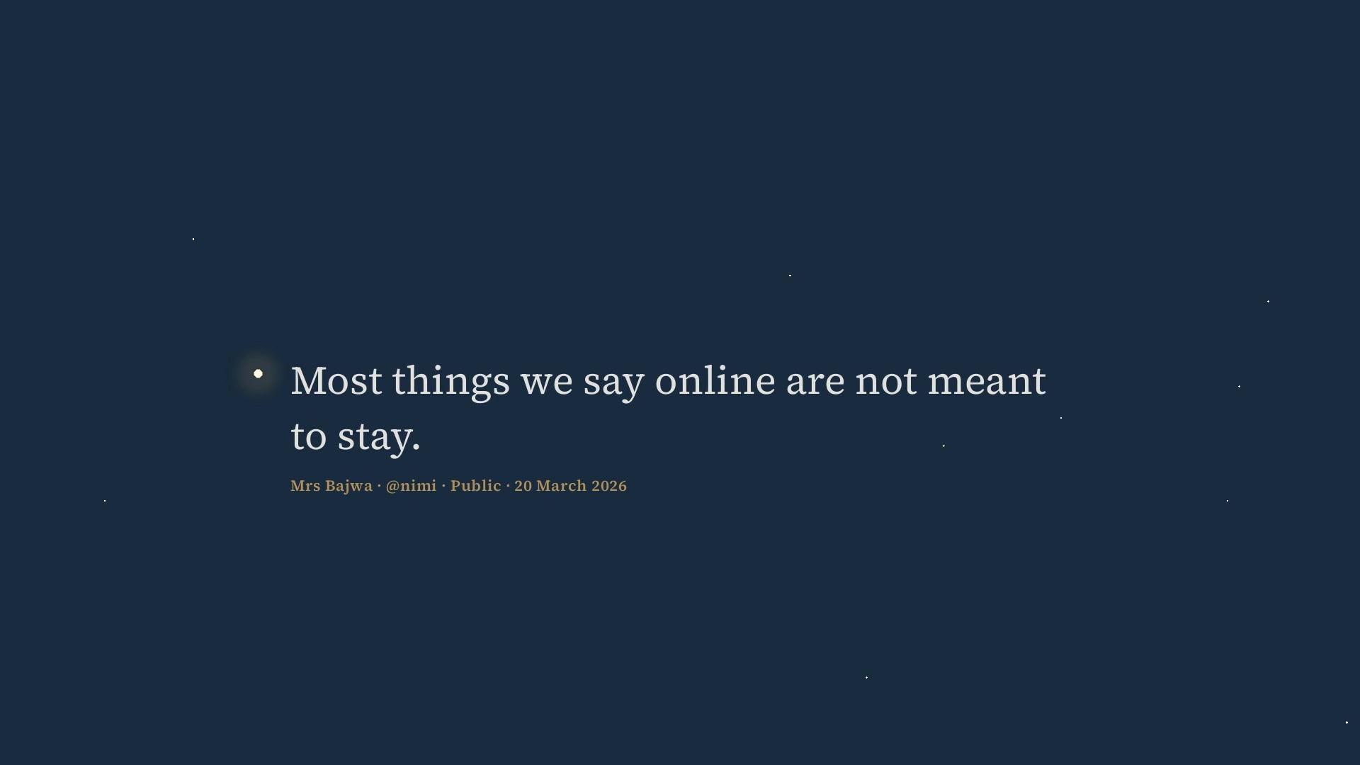 One sentence alone on a dark field beside a small point of light.