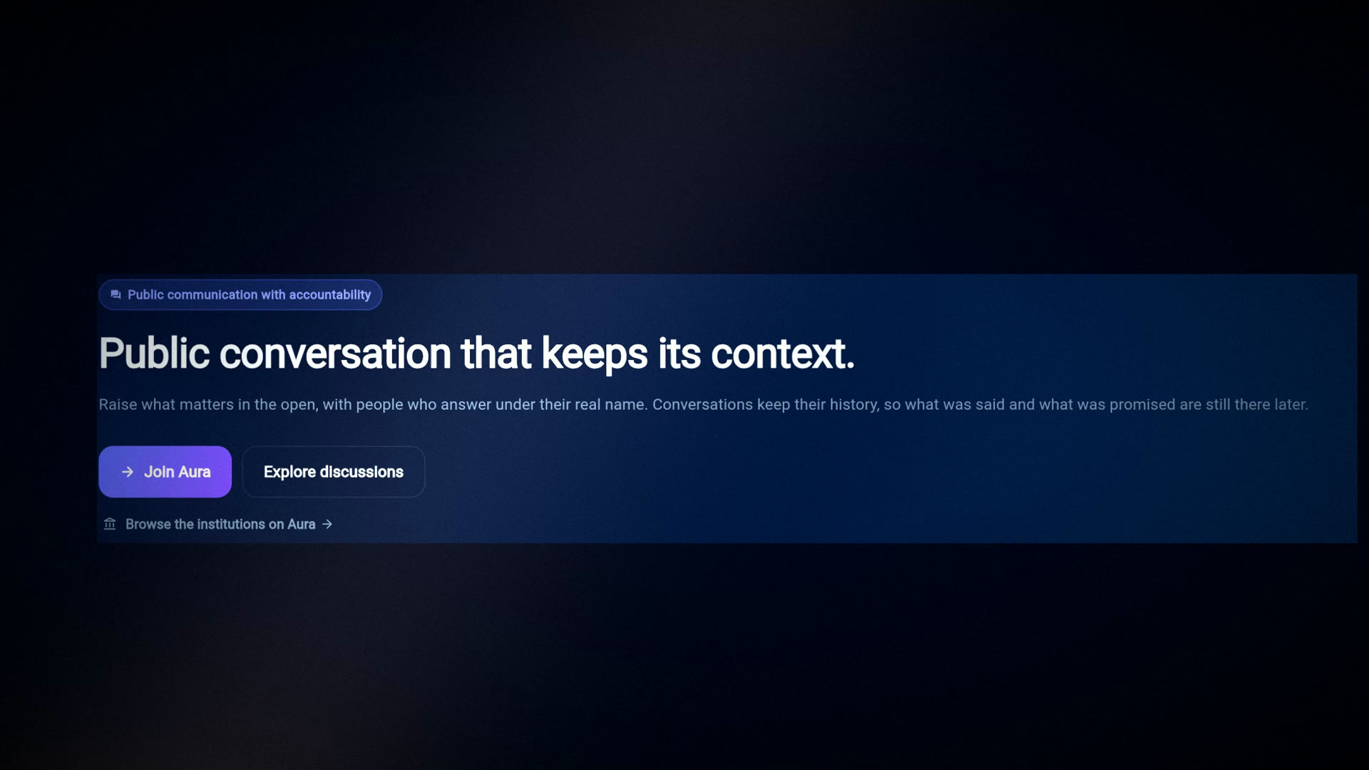 The Aura home page: Public conversation that keeps its context.